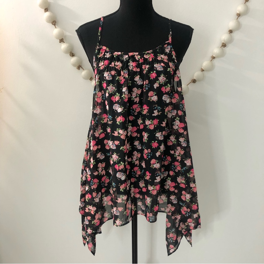 Wallflower Spaghetti Strap Handkerchief Tank Top Sheer Floral Womens Large